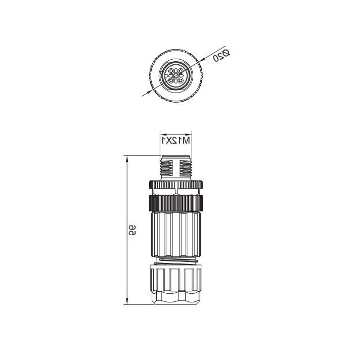 M12 4-PIN, straight male, screw connection, 64F101