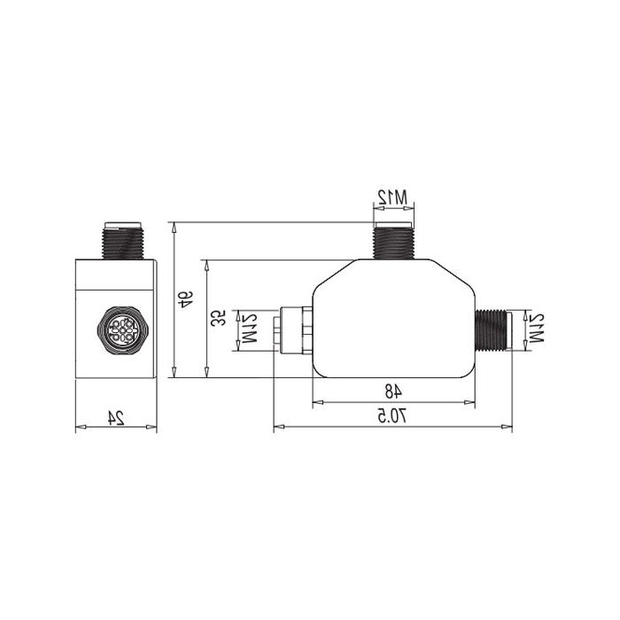 M12 5Pin female /2M12 5Pin male, B-coded, T-type connector, 0C5555