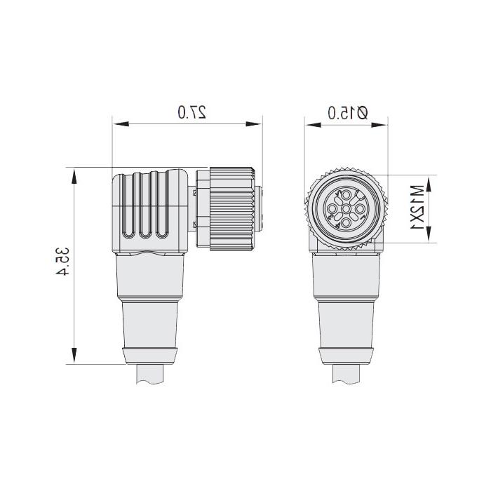 M12 3Pin, female 90°, LED light, single end precast cable, PUR material, yellow sheath, 64T021-XXX