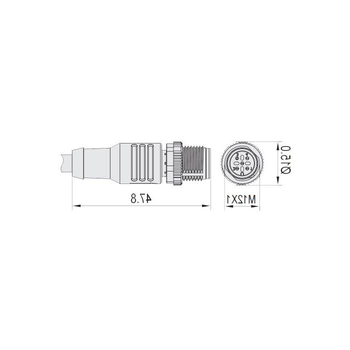 M12 3Pin, male straight, single-end precast cable, PUR material, orange sheath, 64T613-XXX 